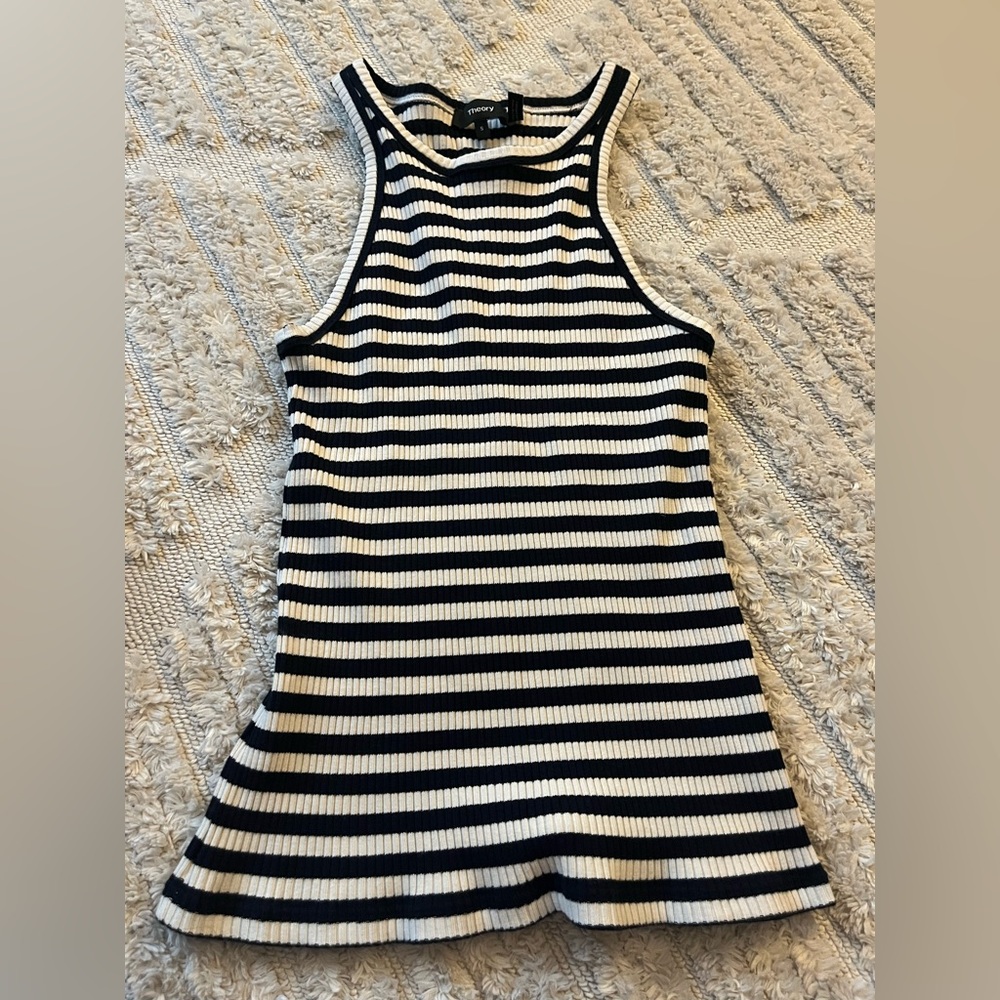 Theory Black and White Striped Tank Top